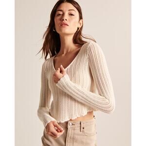 Abercrombie Fitch Longsleeve Crochet Scoopneck Top - M - White